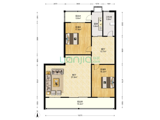 建民街9号 2室2厅1卫 120平方