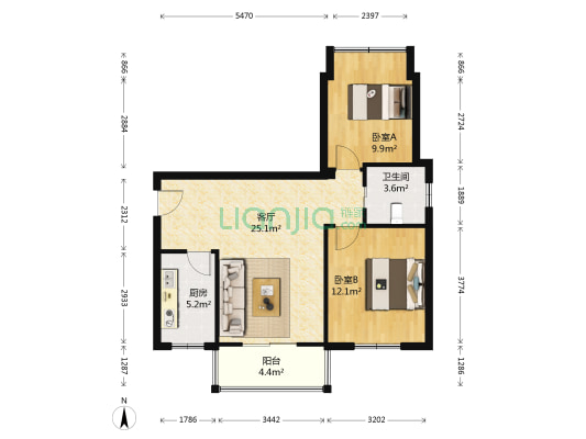 山河阁调 2室1厅1卫 81平方