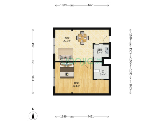 璟琇家园 1室1厅1卫 73平方