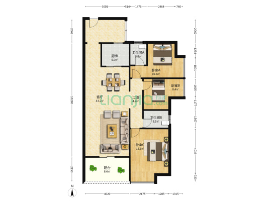 国兆嘉润大厦 3室1厅2卫 119平方