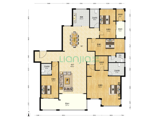 天际藏玉 4室1厅4卫 296平方