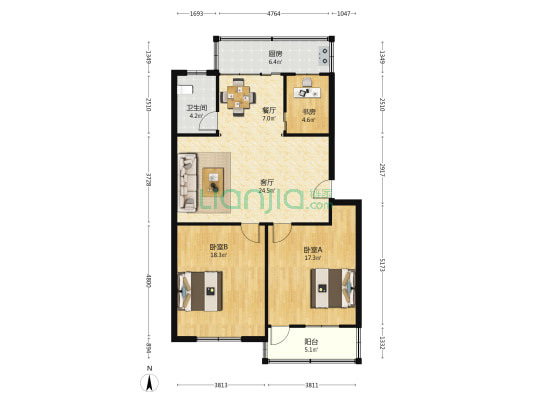 钨酸厂宿舍 3室2厅1卫 105平方