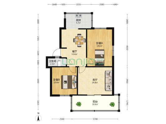 118石油生活区 2室2厅1卫 62平方