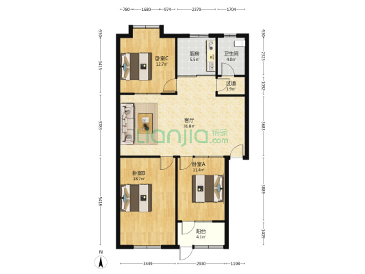 凤城家园 3室1厅1卫 114平方