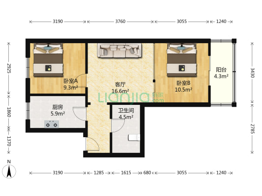 新开里 2室1厅1卫 66平方