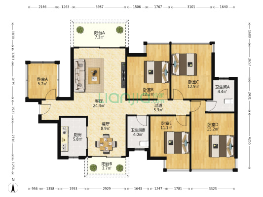 龙光玖誉湖御湖 5室2厅2卫 143平方