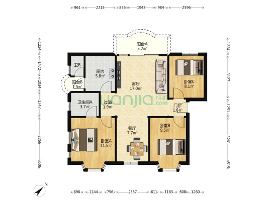 興民楼 3室2厅2卫 89平方