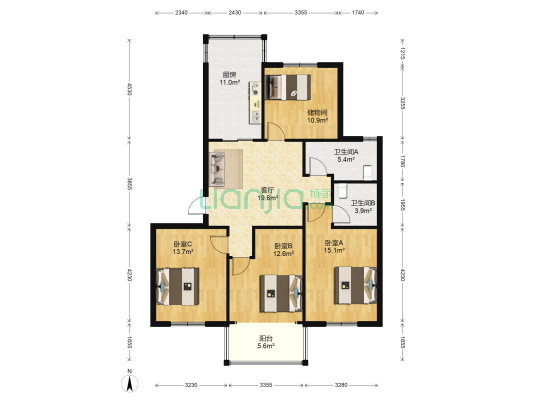 亿阳戴家新苑 3室1厅2卫 126平方