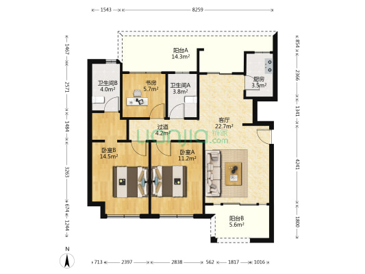 盛世诚品 3室1厅2卫 88平方