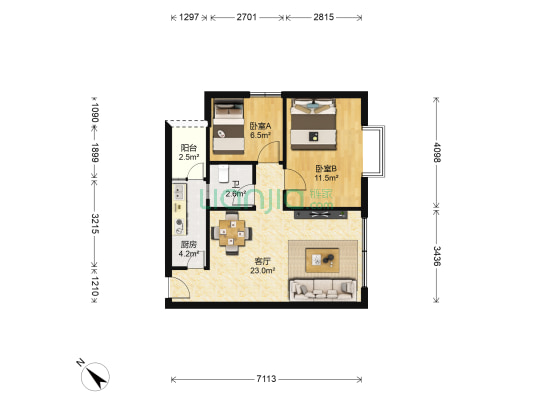 德怡居 2室1厅1卫 62平方
