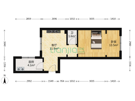 大众巷小高层 1室1厅1卫 45平方