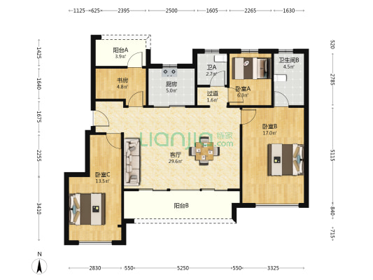 金地湖城风华 4室1厅2卫 112平方