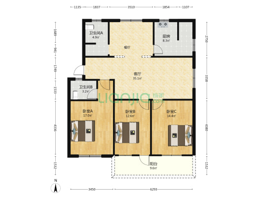 环城北路 3室1厅2卫 117平方