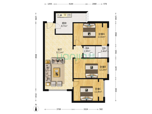 文泰欧城 3室1厅2卫 90平方