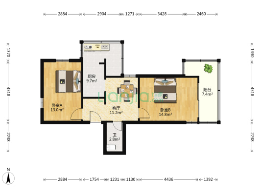 电站村 2室1厅1卫 67平方