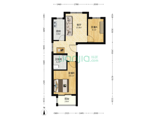 龙山家园5号院 2室1厅1卫 65平方