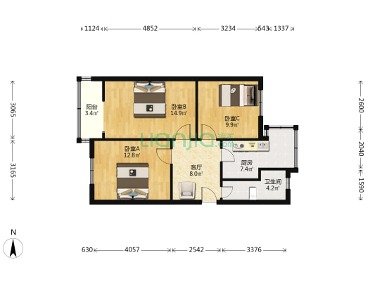 建新北街 3室1厅1卫 72平方
