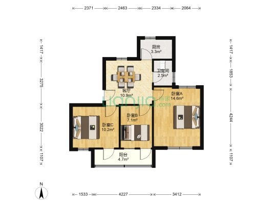 双板桥路 3室1厅1卫 64平方