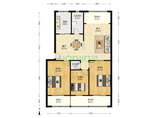 香米园西巷 3室2厅2卫 134平方