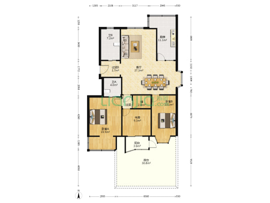 天水华都 3室1厅2卫 131平方