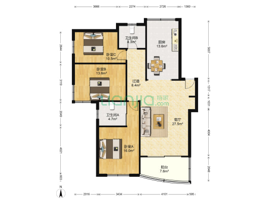 芝川新苑 3室1厅2卫 131平方