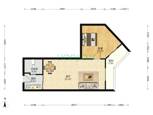 西上海晶庭 1室1厅1卫 88平方