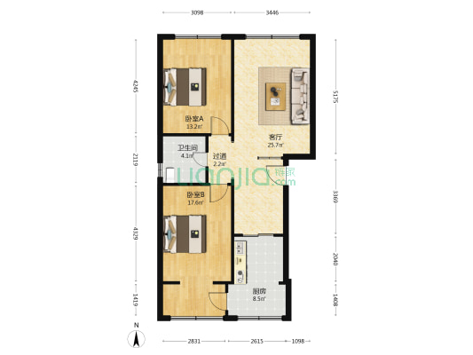 南庭苑 2室1厅1卫 87平方