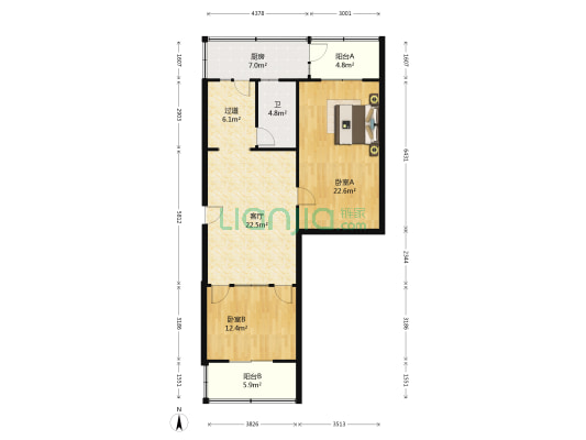 省外贸土畜产宿舍 2室1厅1卫 99平方