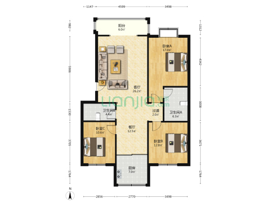 广乐院23号 3室2厅2卫 130平方