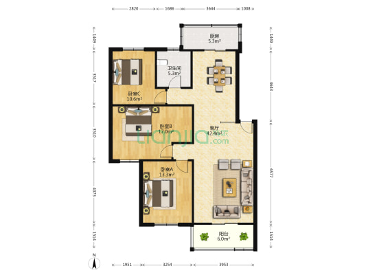 东航银燕小区 3室1厅1卫 113平方