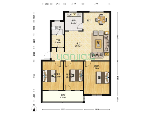 延安小区 3室1厅1卫 120平方