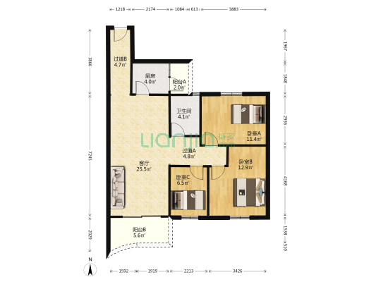 东兴花园 3室1厅1卫 101平方