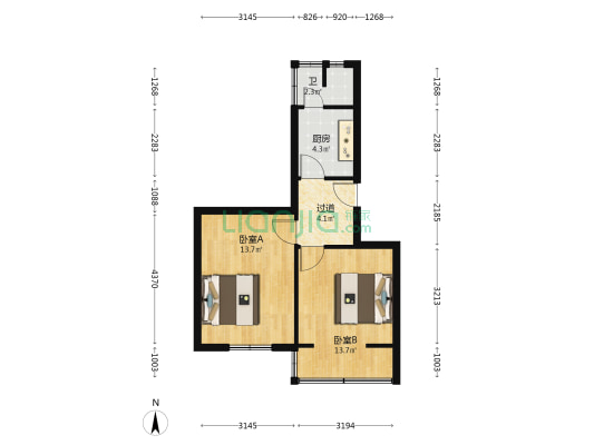 一环路西二段37号 2室0厅1卫 49平方