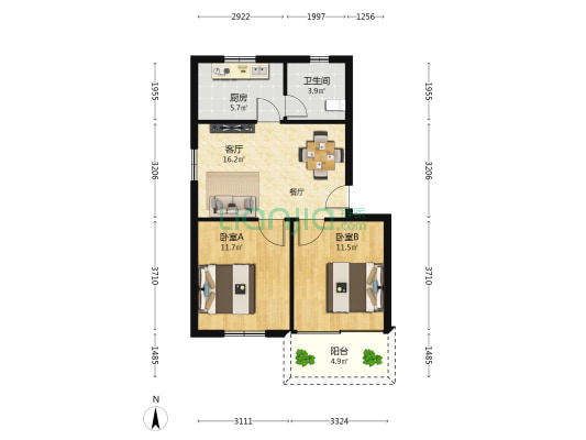 双狮山路 2室1厅1卫 67平方