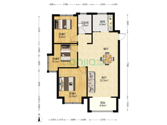 和平壹号二期 3室1厅1卫 105平方
