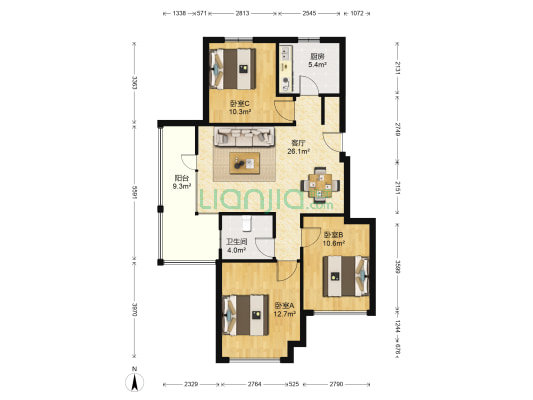 四季花城 3室1厅1卫 108平方