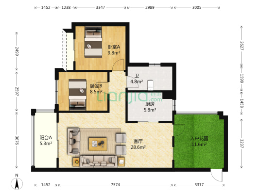 山水黔城十一组团 2室1厅1卫 99平方