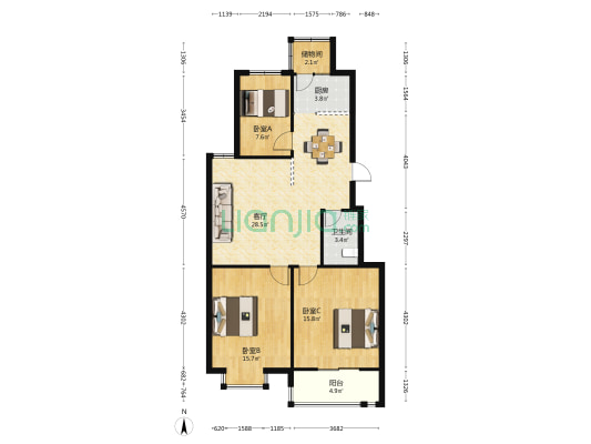 民生园 3室1厅1卫 102平方