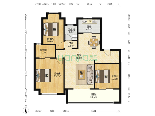 福基凤滨嘉园二期 3室1厅1卫 109平方