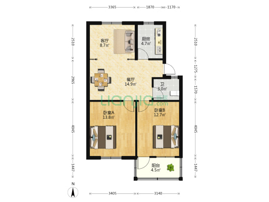新华新村 2室2厅1卫 73平方