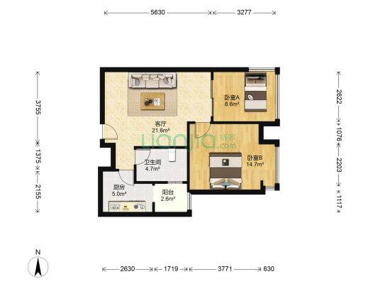 东汽馨苑 2室1厅1卫 63平方