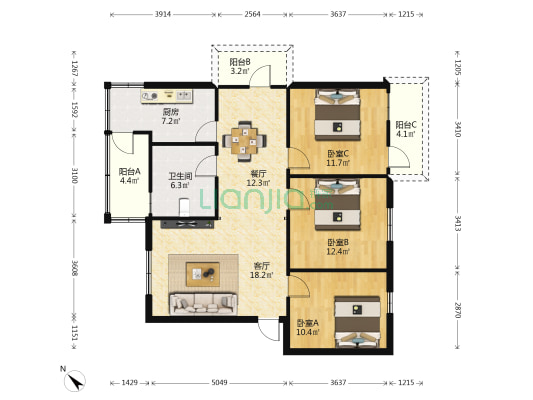 海虹新村 3室2厅1卫 102平方