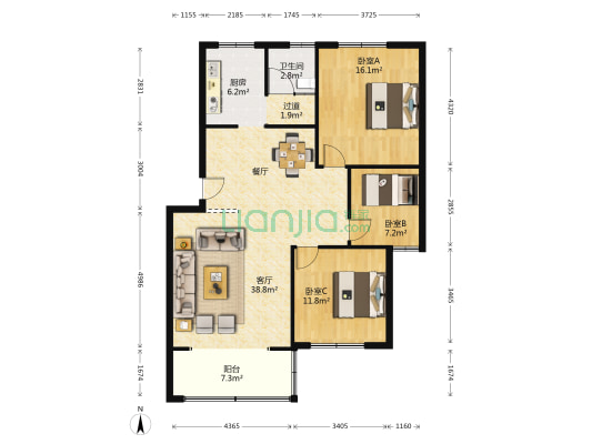 佳和园 3室1厅1卫 112平方