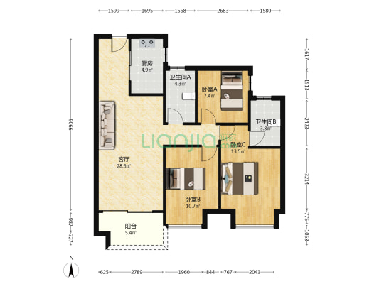 实地·蔷薇熙岸 3室1厅2卫 96平方