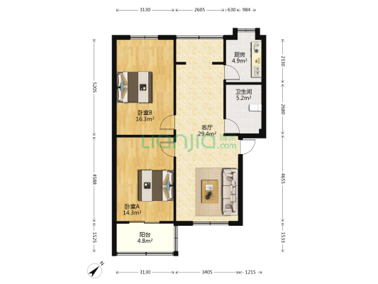 莲桂西路98号 2室1厅1卫 88平方