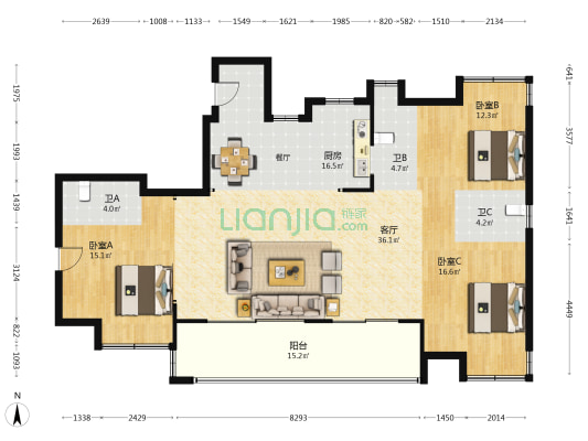 榕发江墘云筑 3室1厅3卫 152平方
