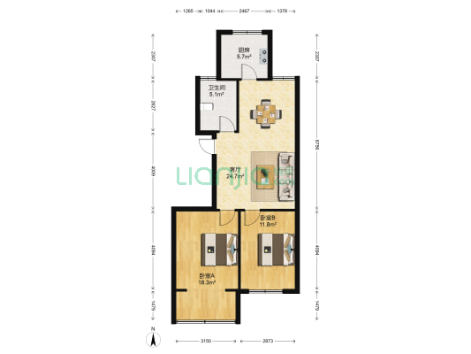 琵琶花园北区 2室1厅1卫 85平方