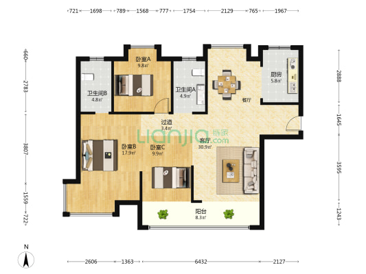 和信·翠柳苑 3室1厅2卫 118平方