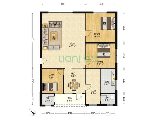 合兴楼 3室2厅2卫 144平方