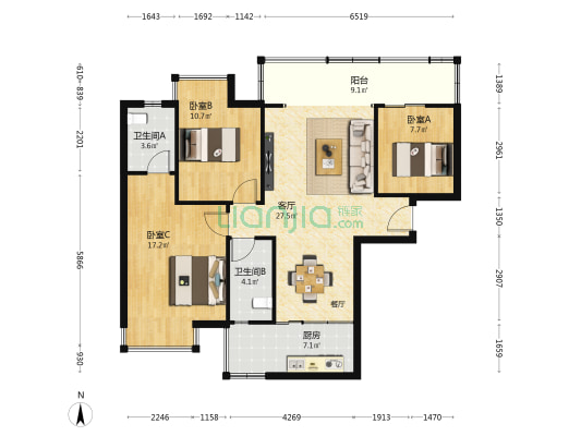 皇巢北郡 3室1厅2卫 108平方